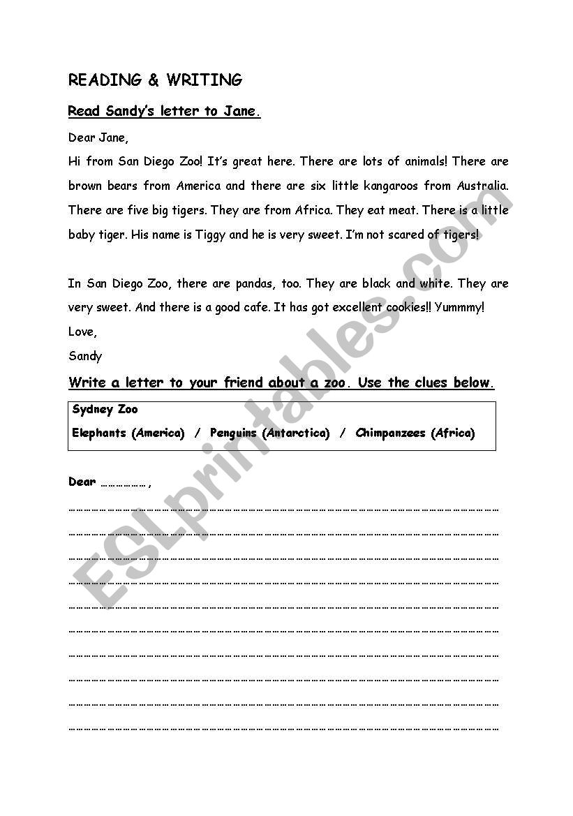 READING and WRITING worksheet