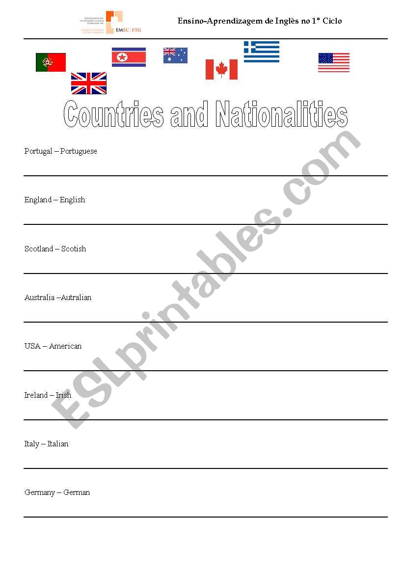 Countries and Nationalities worksheet