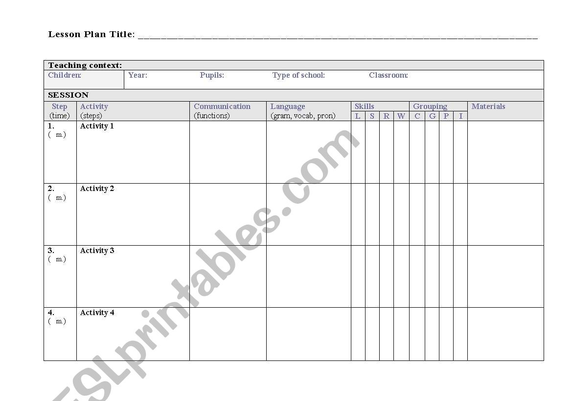 Lesson plan template worksheet