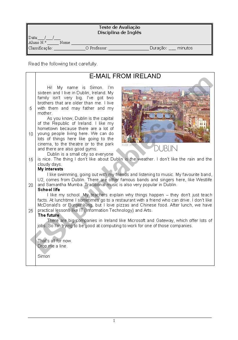 English test worksheet