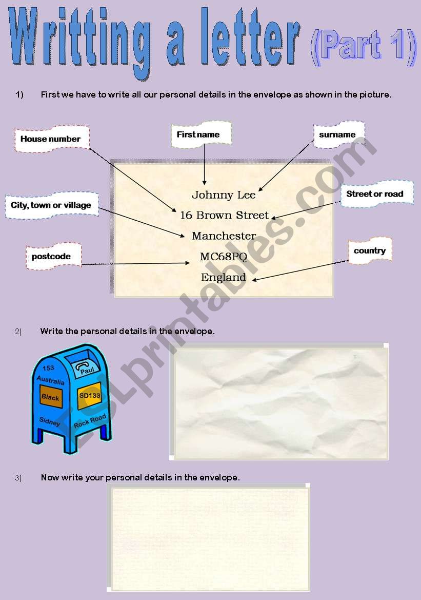 Writing a letter (Part 1) worksheet