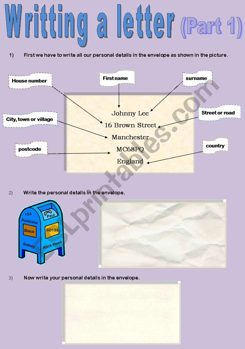 Writing a letter (Part 1) worksheet