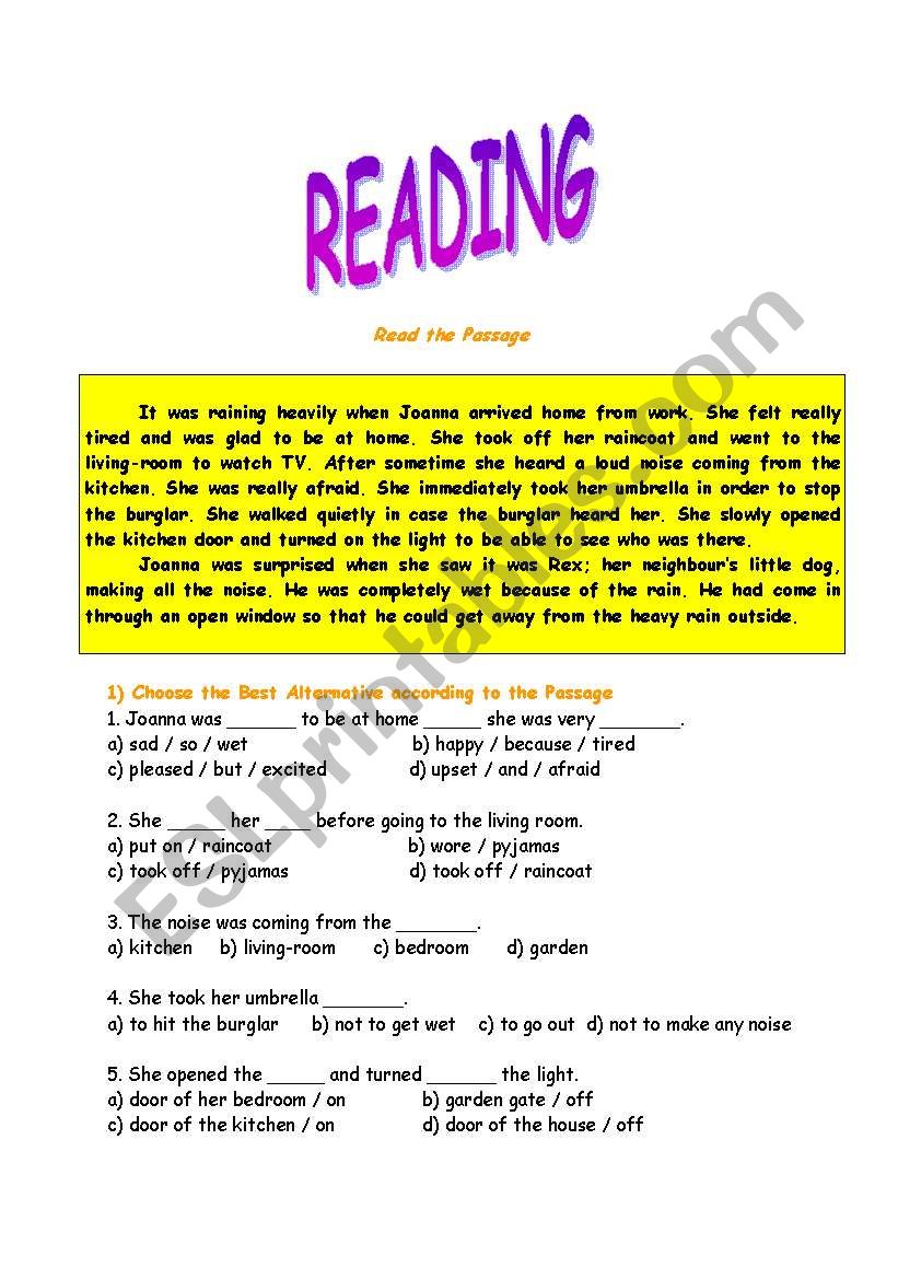 reading worksheet