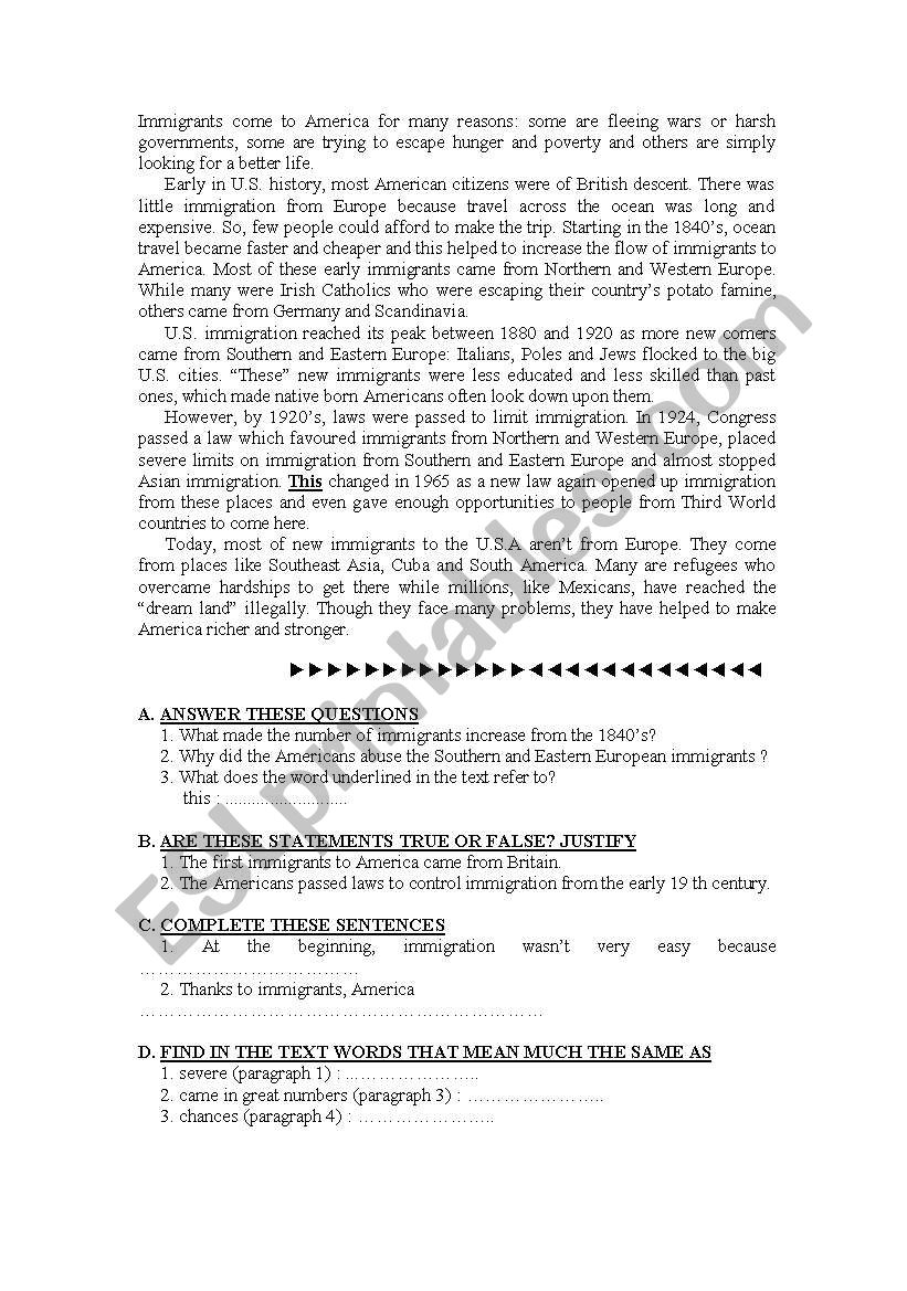 immigration worksheet