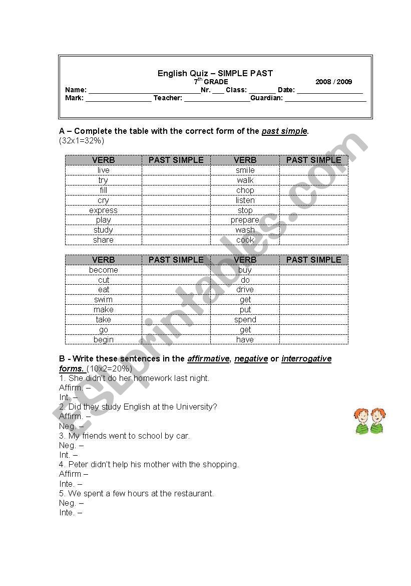 Simple Past - Grammar Quiz worksheet