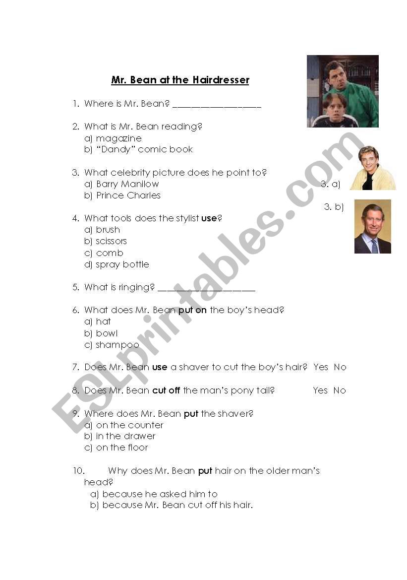 Mr. Bean at the Hairdressers worksheet