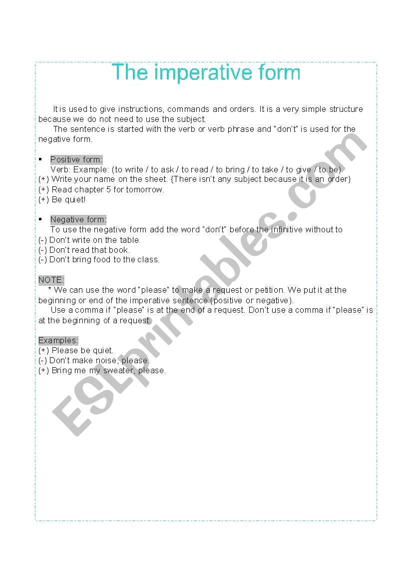 Imperative form worksheet