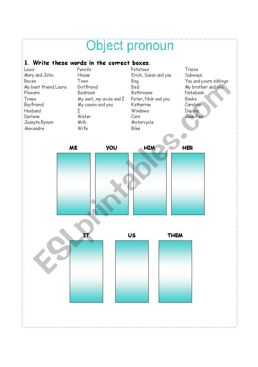 object pronoun worksheet