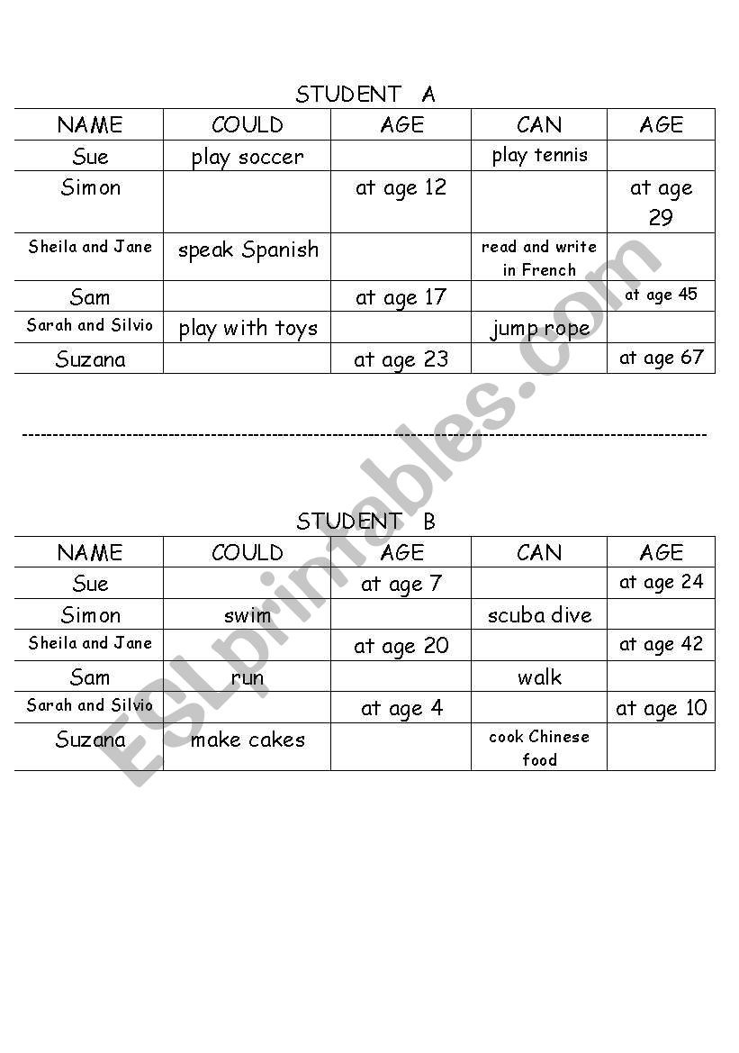 Conversation - Can/Could worksheet