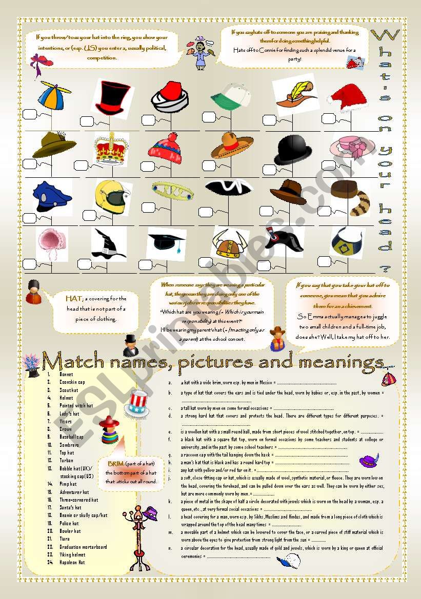 WHATÂ´S ON YOUR HEAD? worksheet