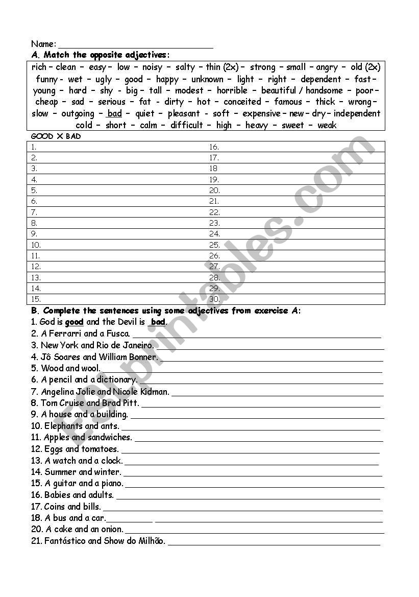 Adjectives worksheet