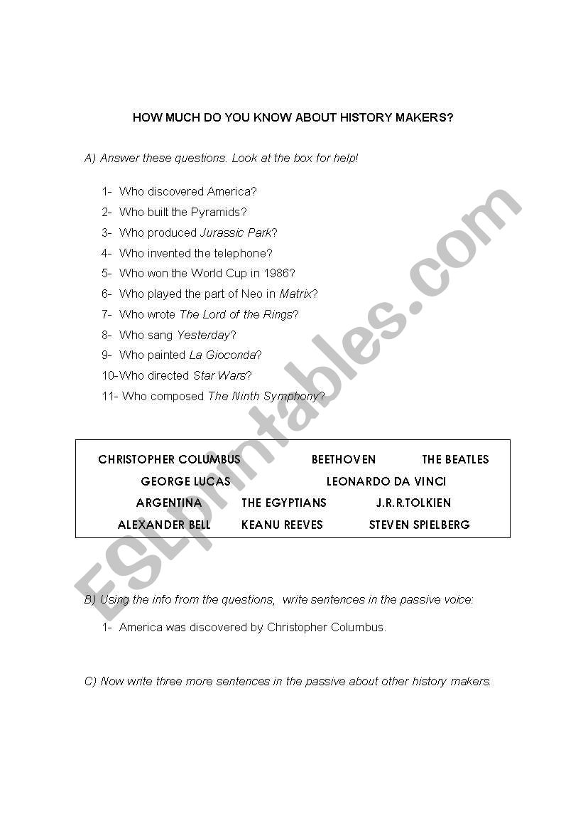 HISTORY MAKERS worksheet