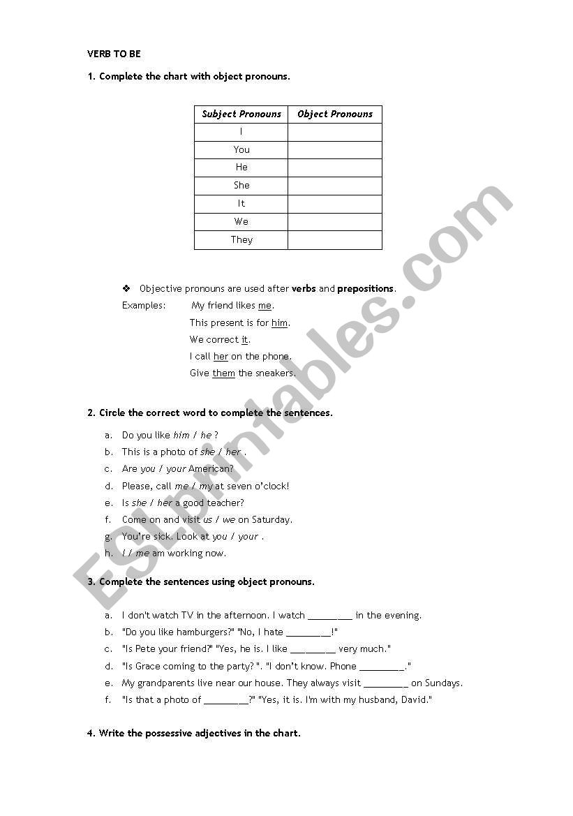 Objective and posessive pronouns - Exercises