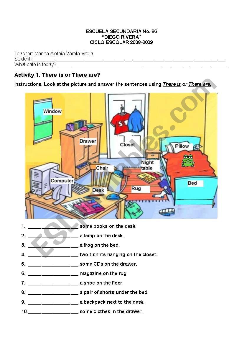 Things in a bedroom worksheet