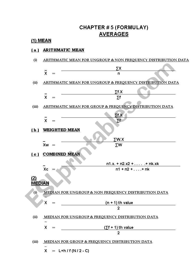 Statistics formulay (2nd Year)