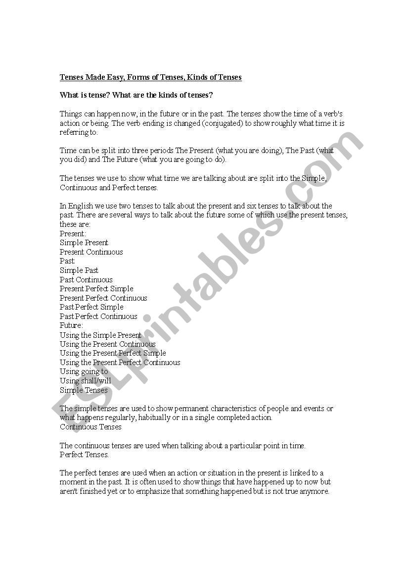 Tenses worksheet