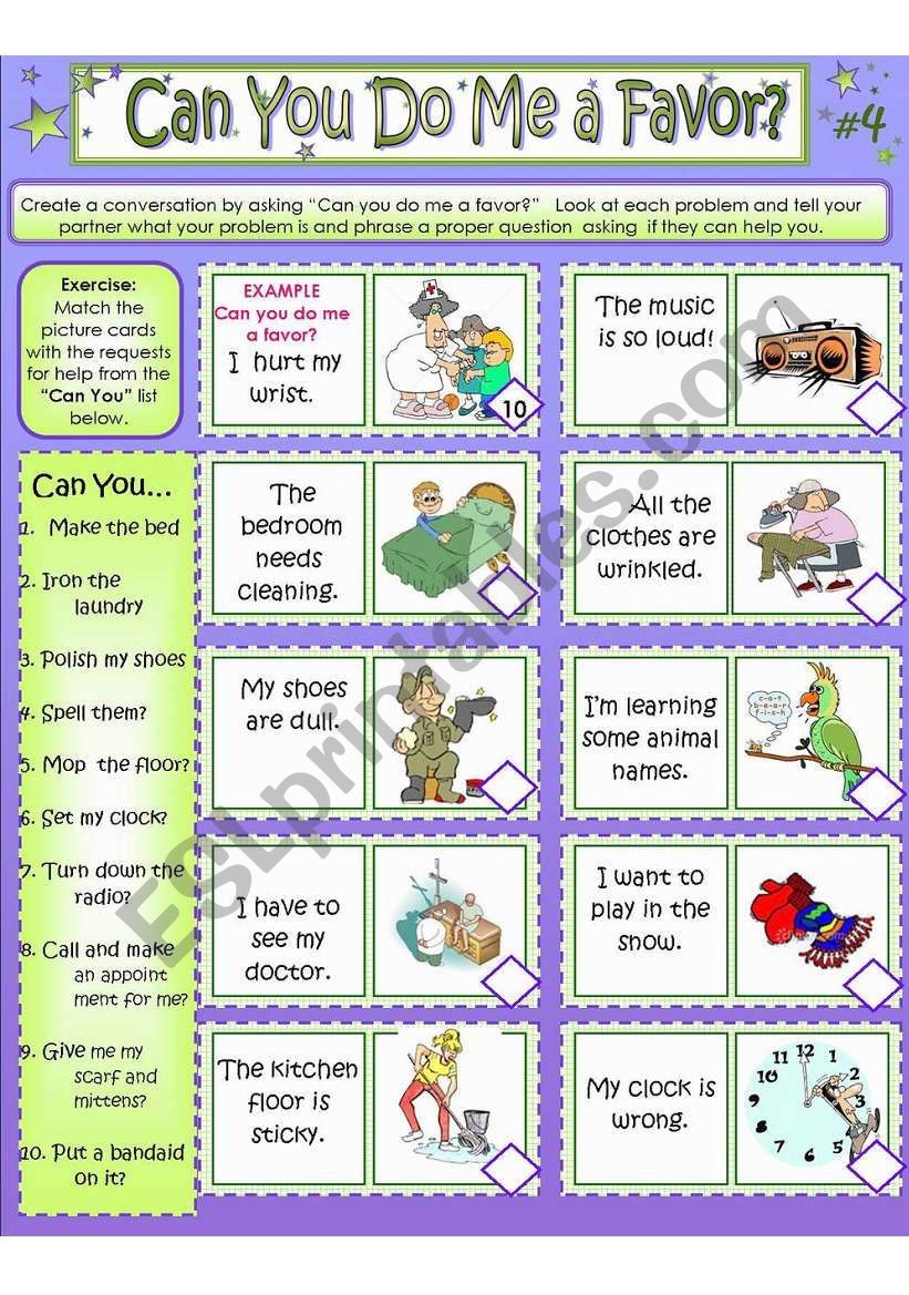 CAN YOU DO ME A FAVOR? Card 4 ESL worksheet by susiebelle