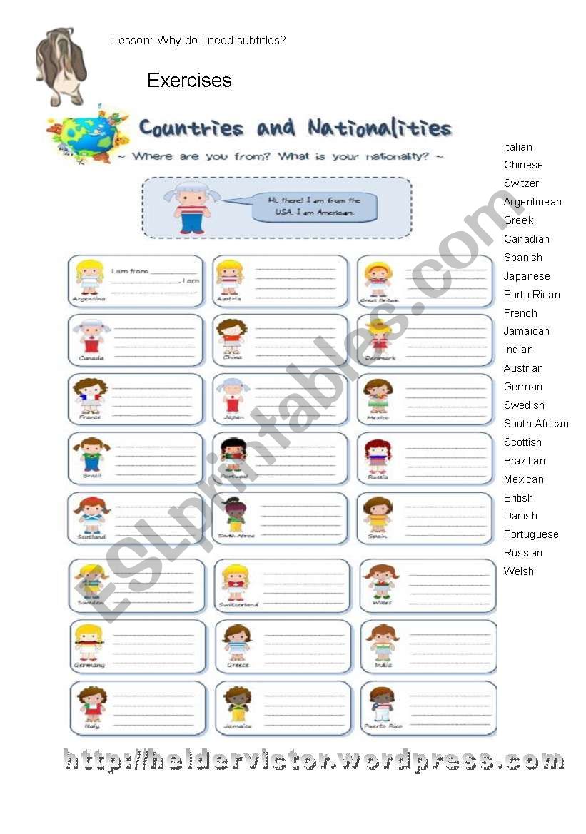 Countries and Nationalities with a column options add for begginers