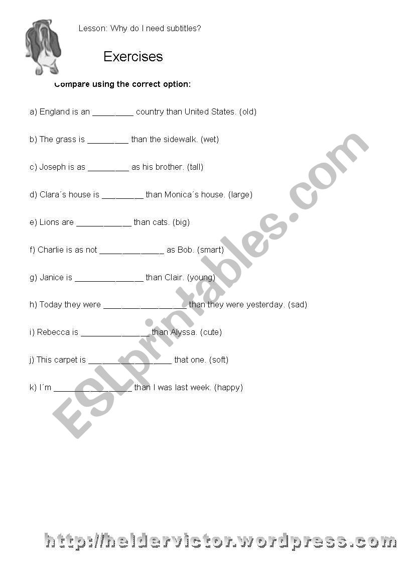 Comparative exersices with er or as...as (no superlatives)