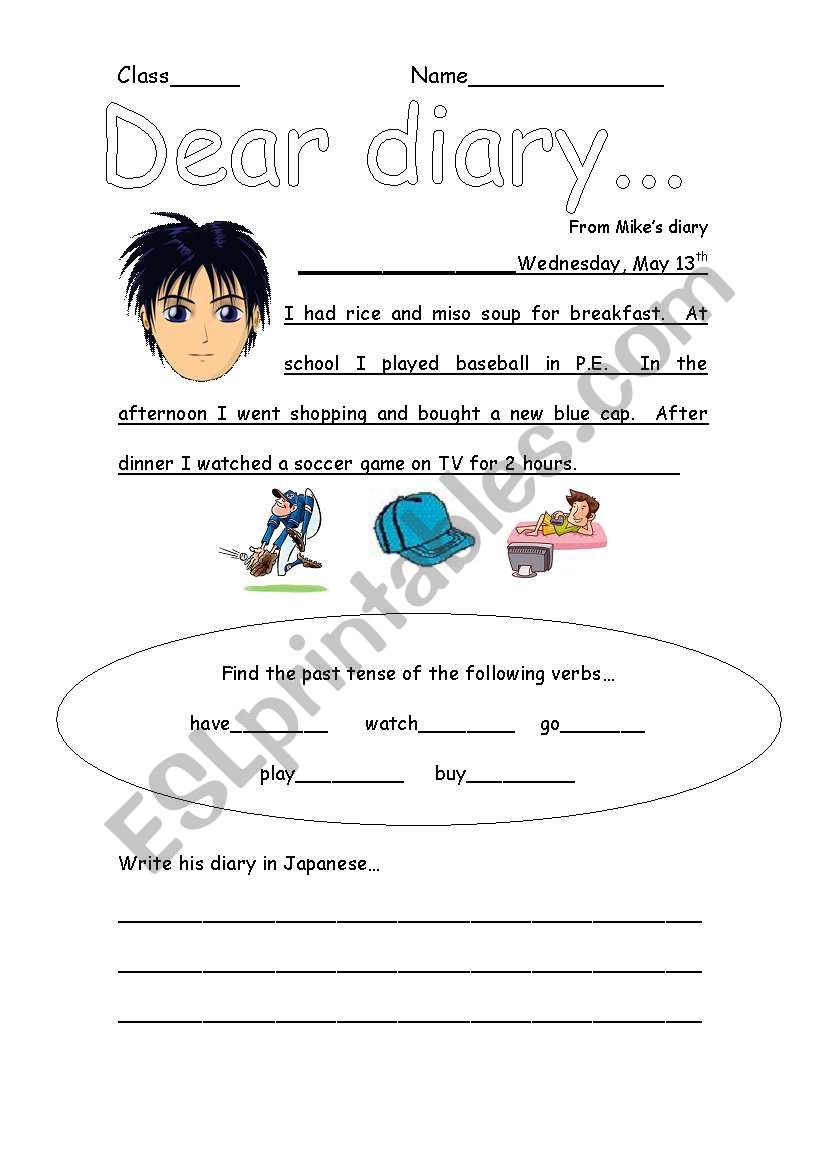 Diary reading task worksheet