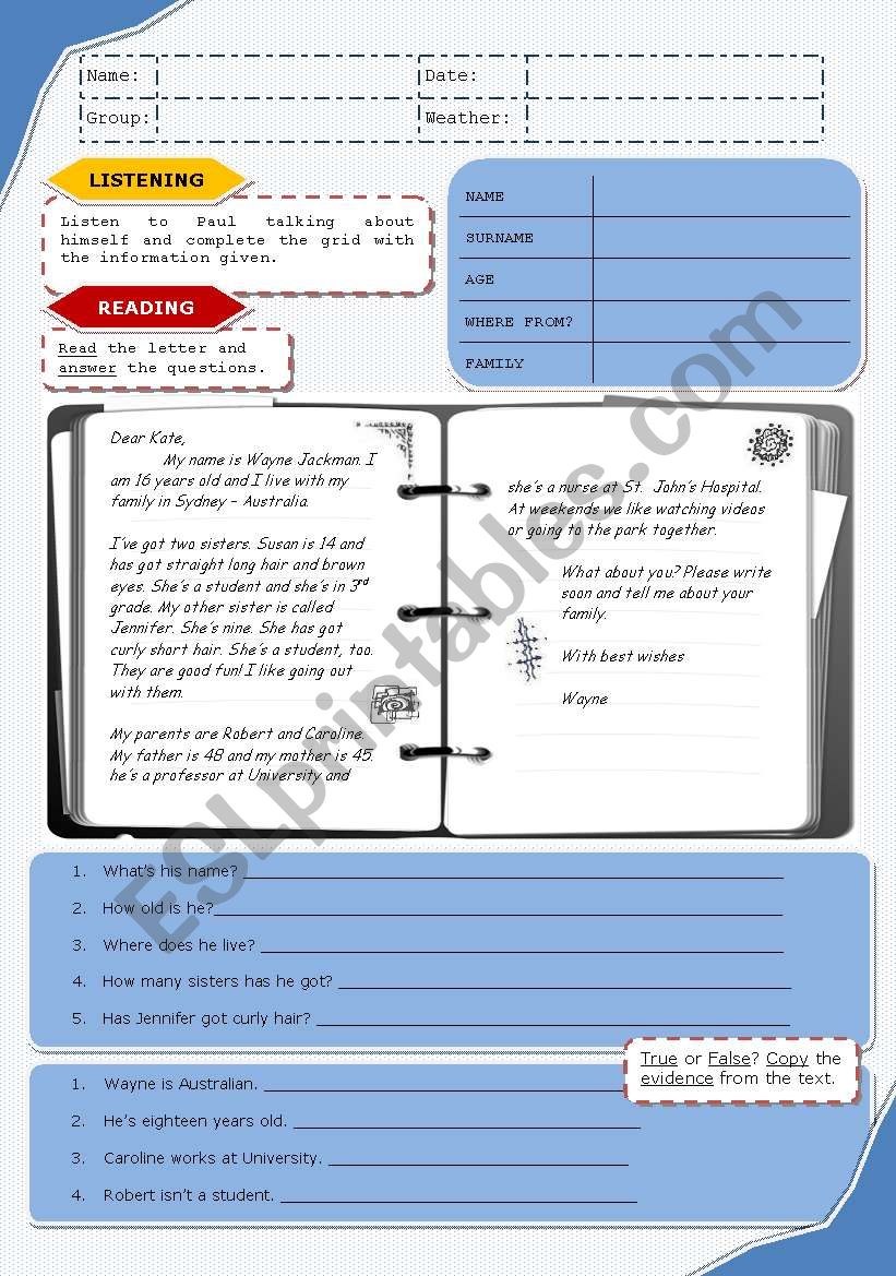 Pre test (13 / 5 / 09) worksheet