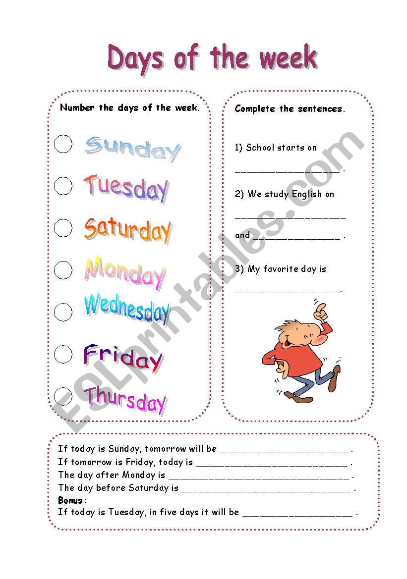 days of the week worksheet