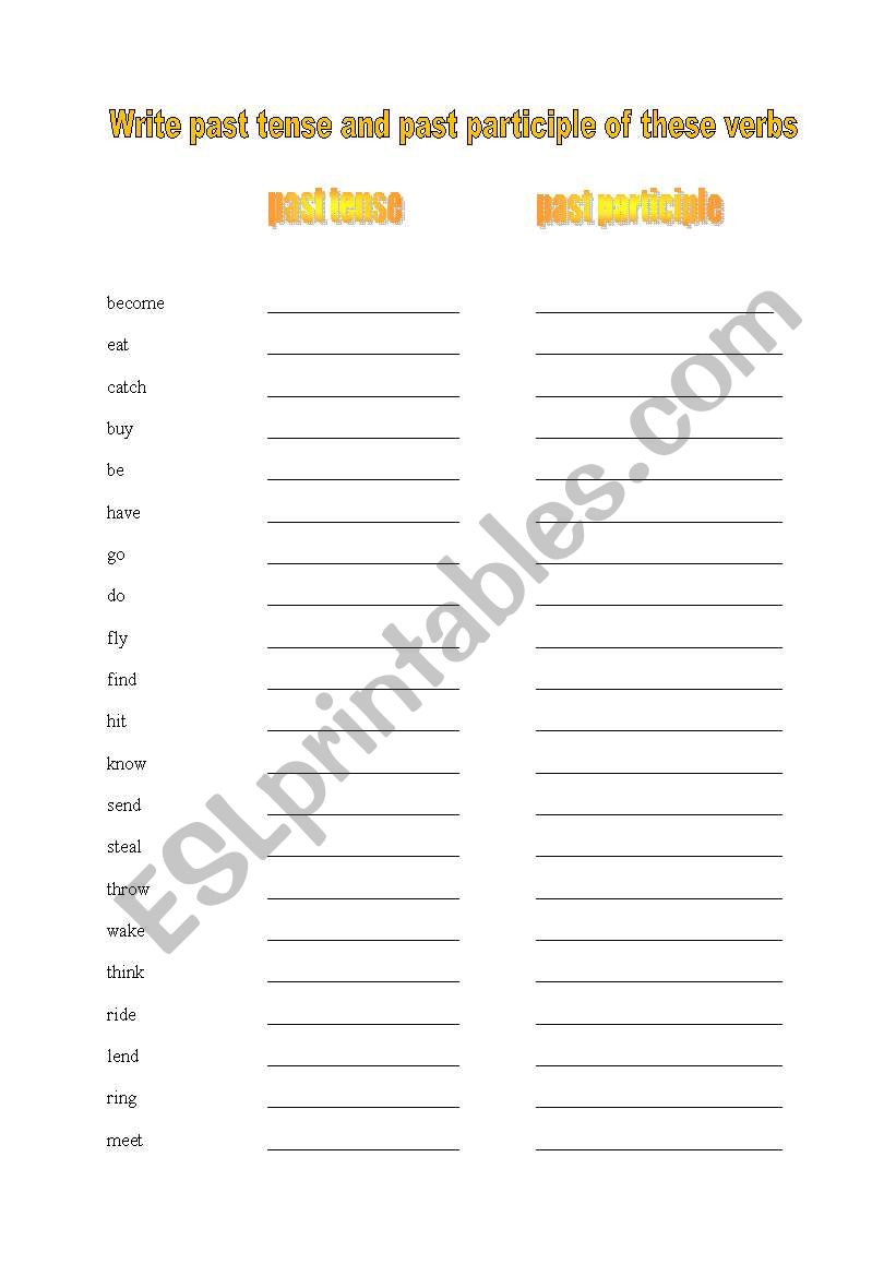 Irregular verbs worksheet