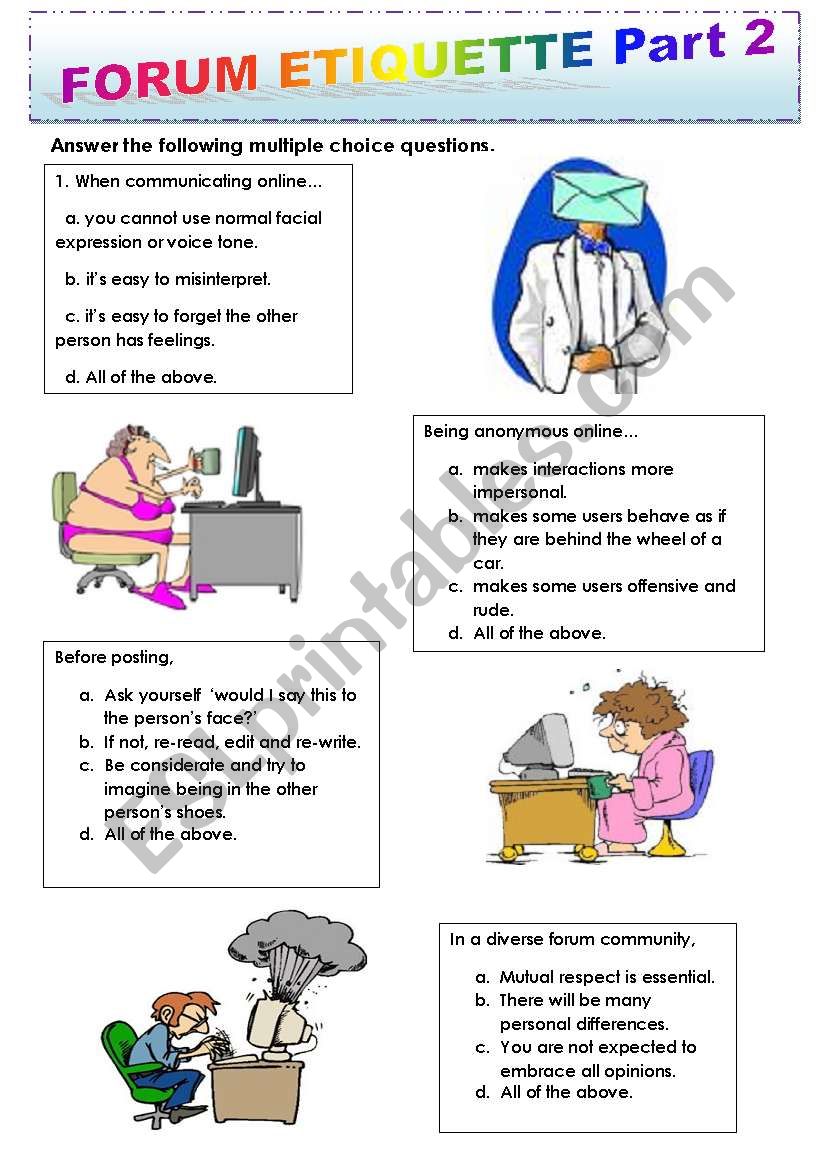 Forum Etiquette. Part 2. worksheet