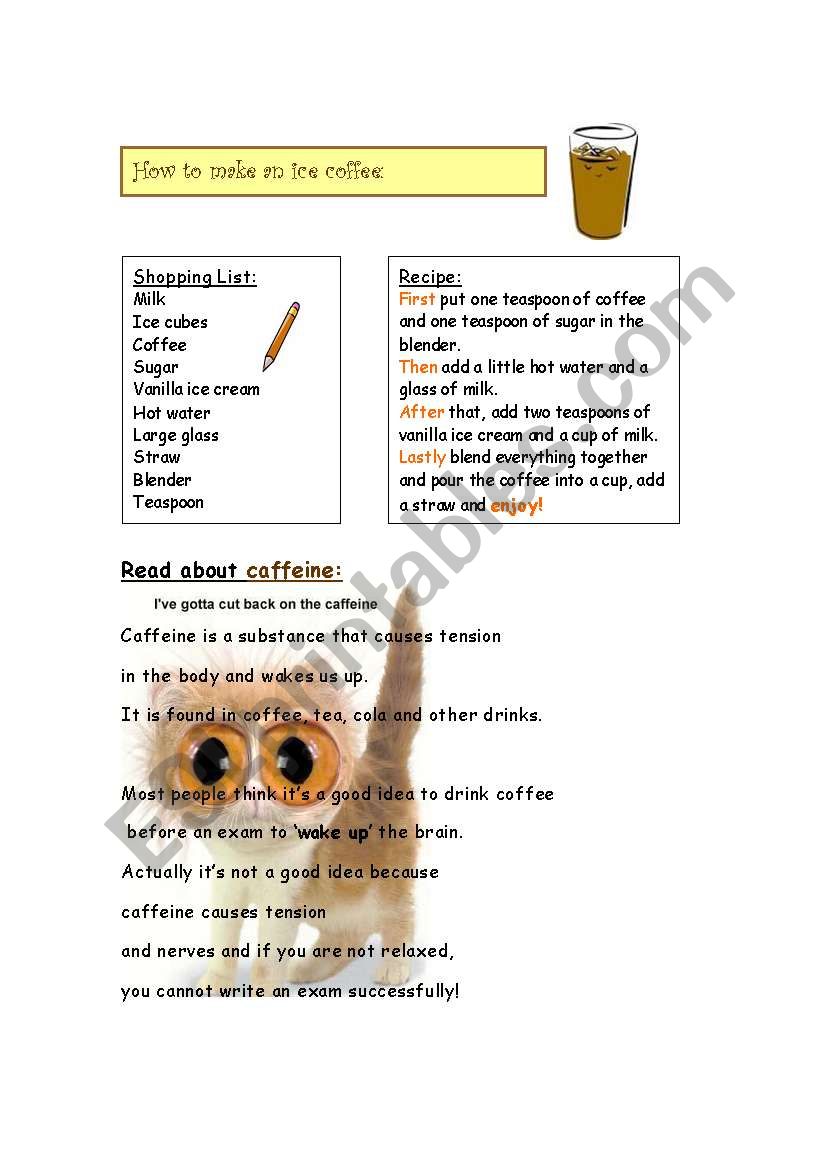how to make ice coffee worksheet