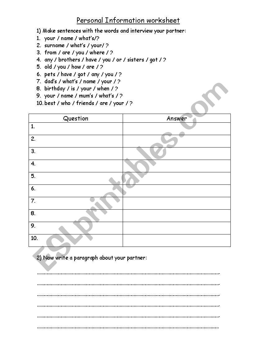 Personal information and interview