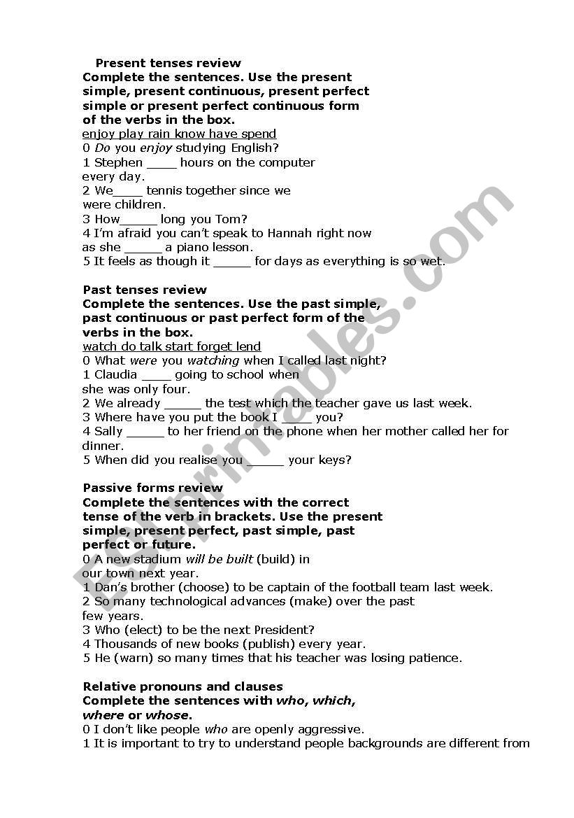 present tenses worksheet