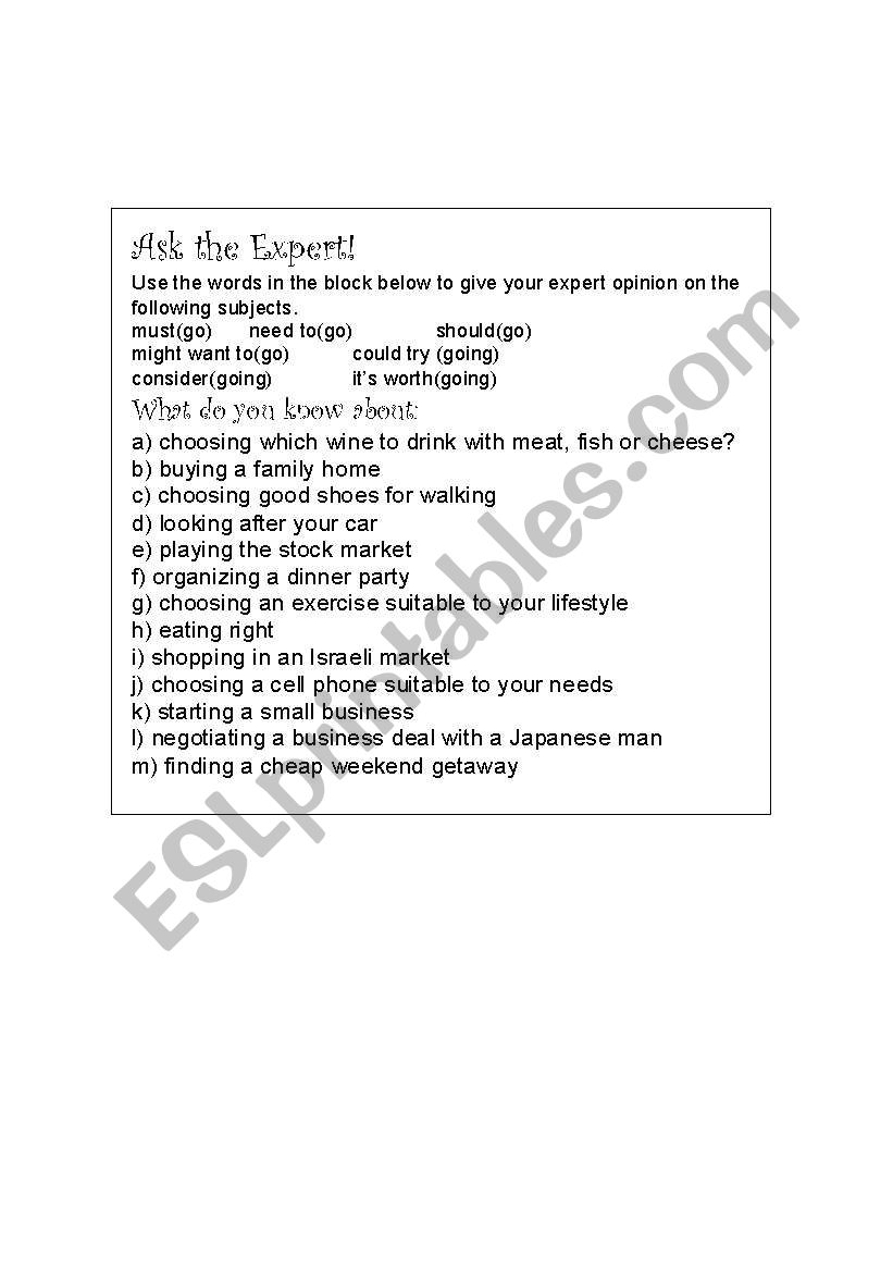 Ask the expert  worksheet