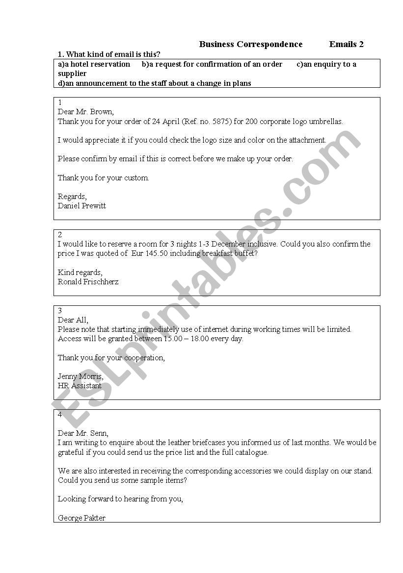 types of emails worksheet