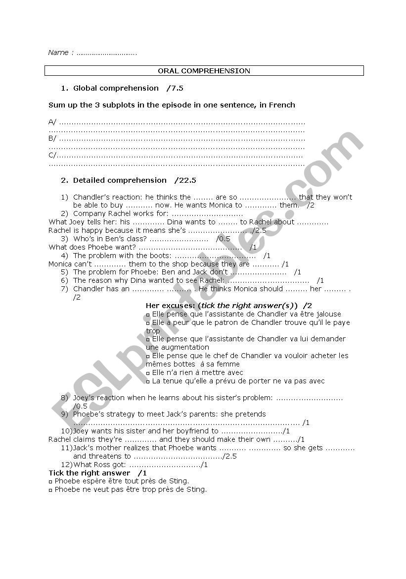 oral comprehension on a 