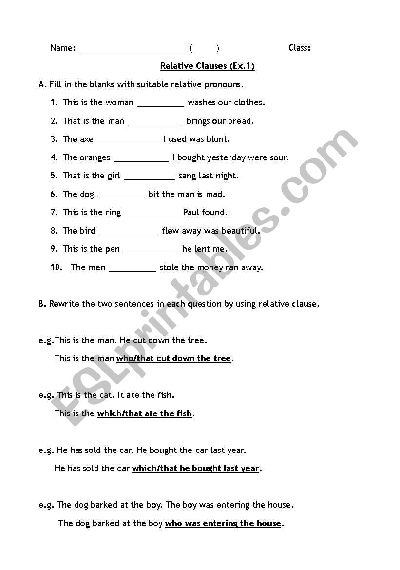 Relative Pronouns worksheet