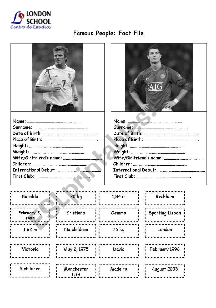 Famous People Fact File worksheet