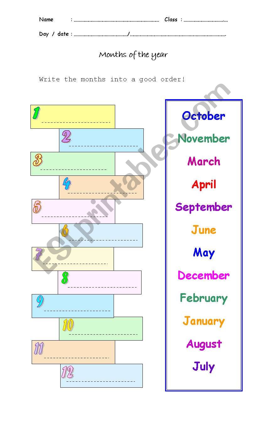 months of the year worksheet