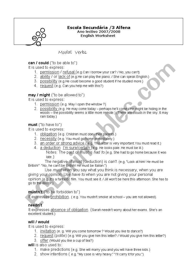 modal verbs worksheet