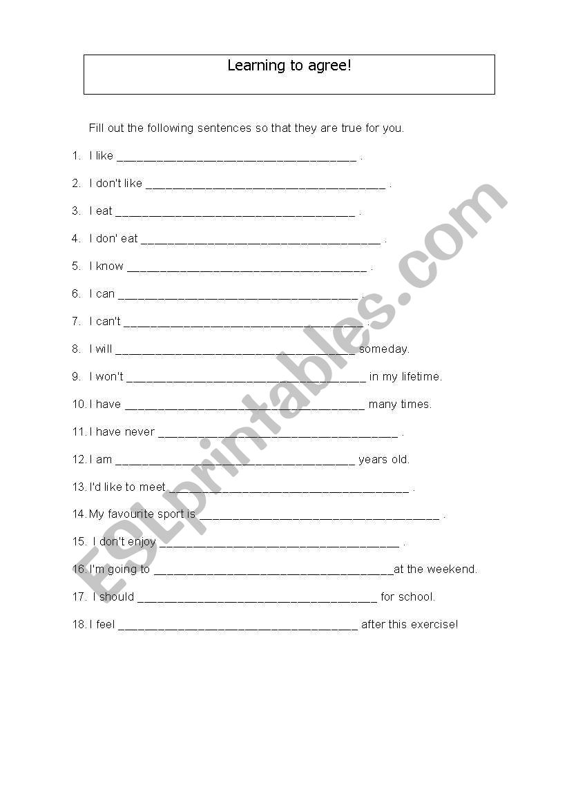 So Do I! worksheet