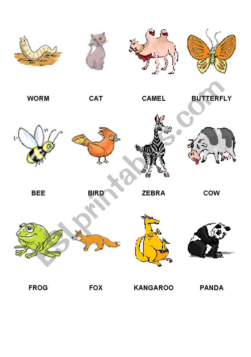 Animals - memory game worksheet