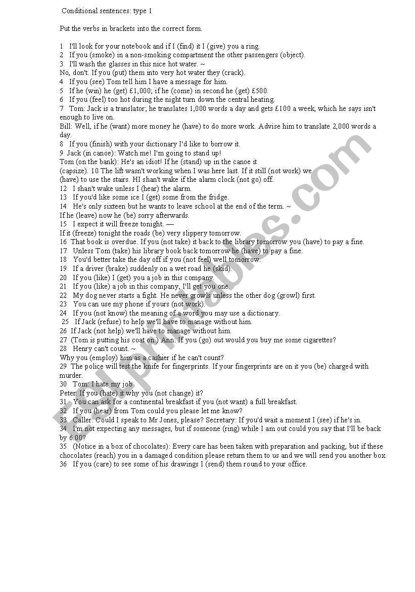 CONDITIONALS worksheet
