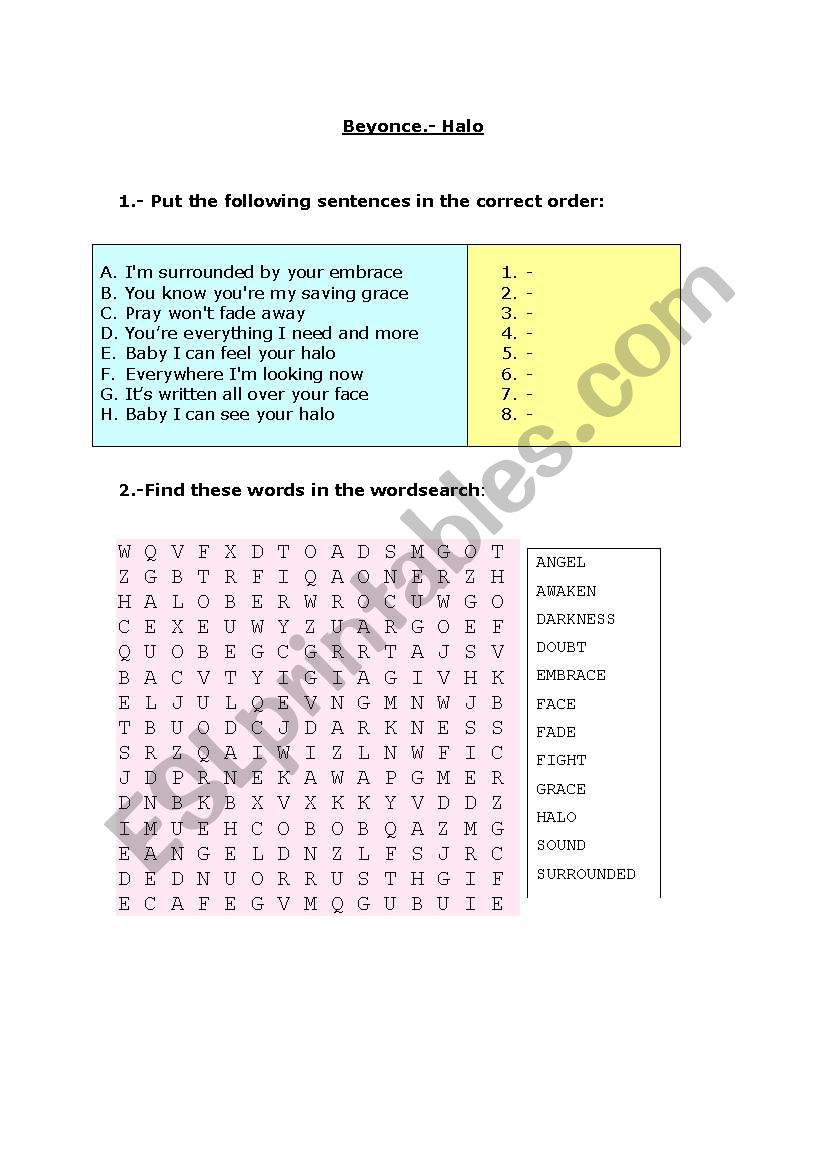 Song: Beyonce.- Halo worksheet