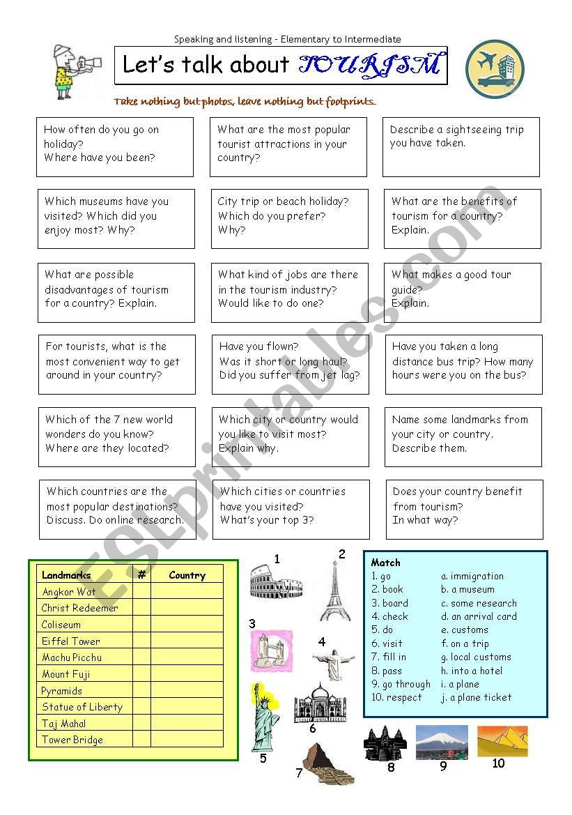 Lets talk about TOURISM worksheet