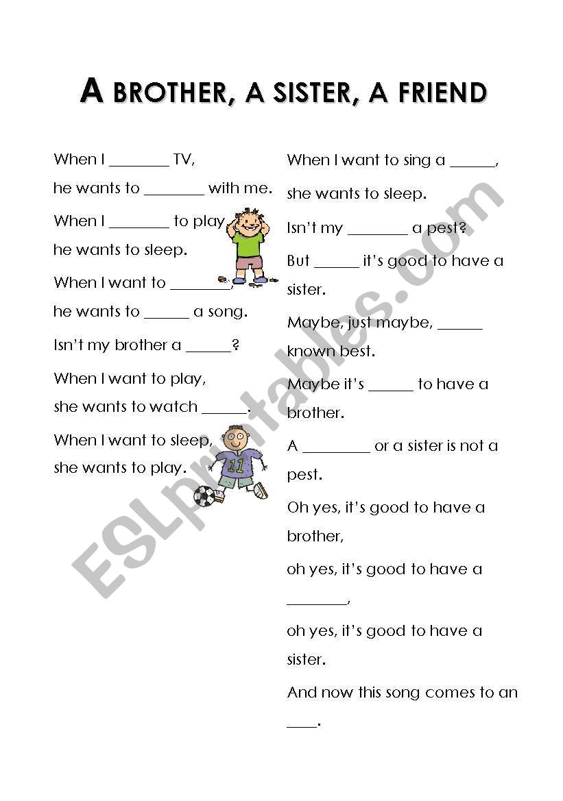 A brother, a sister, a friend worksheet