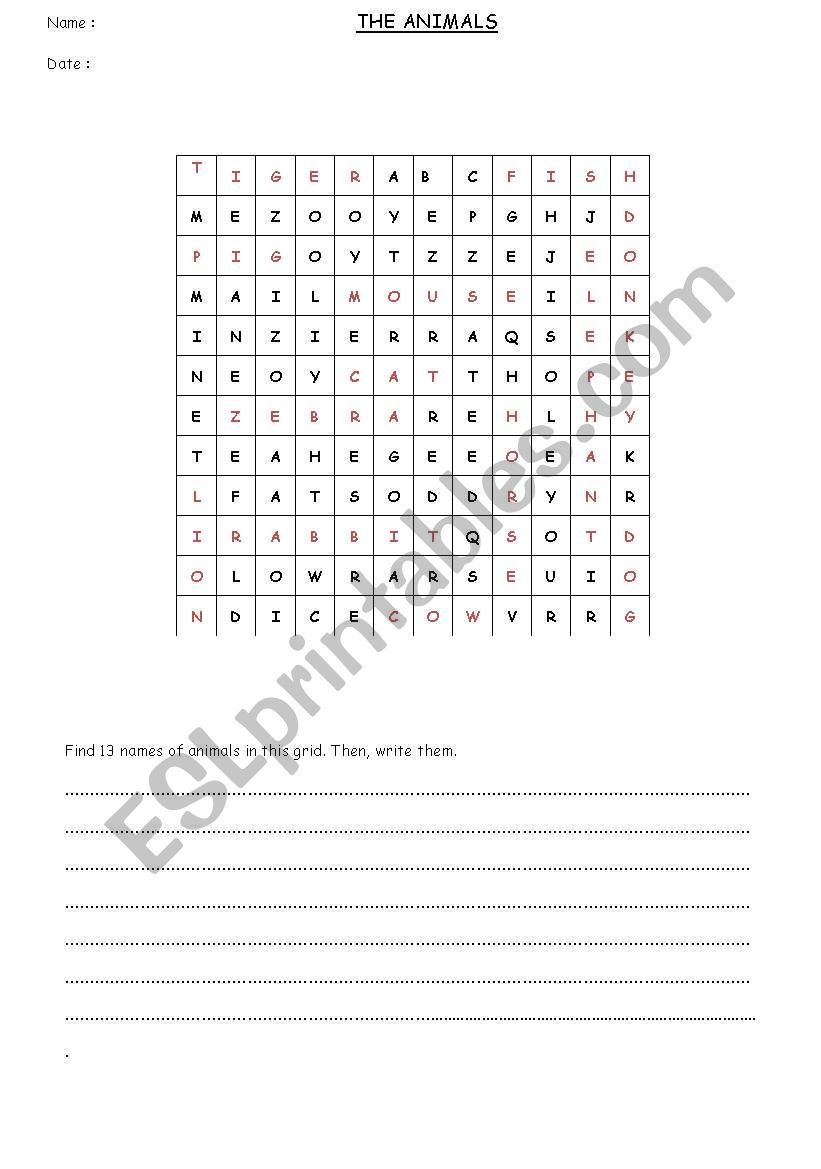 Hidden words  worksheet