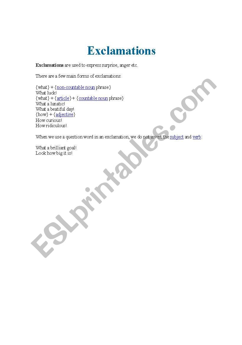 Exclamation worksheet