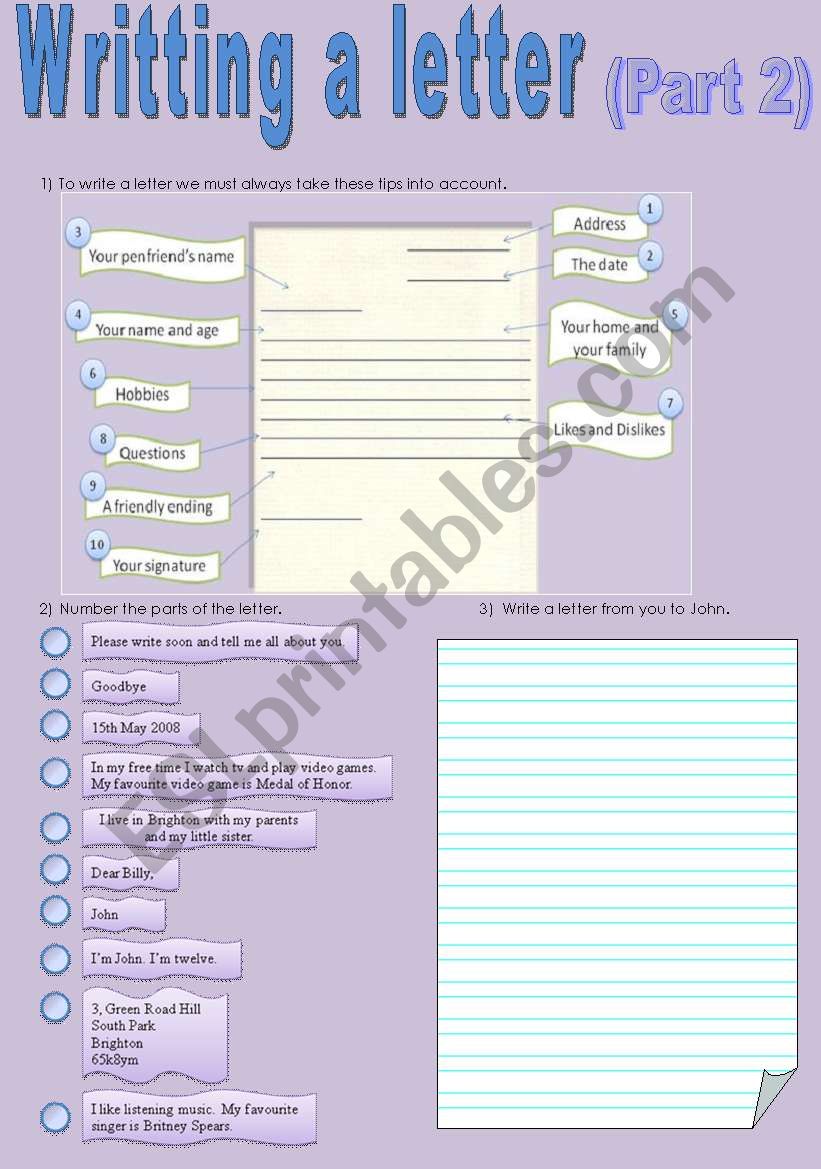 Writing a letter (part 2) worksheet