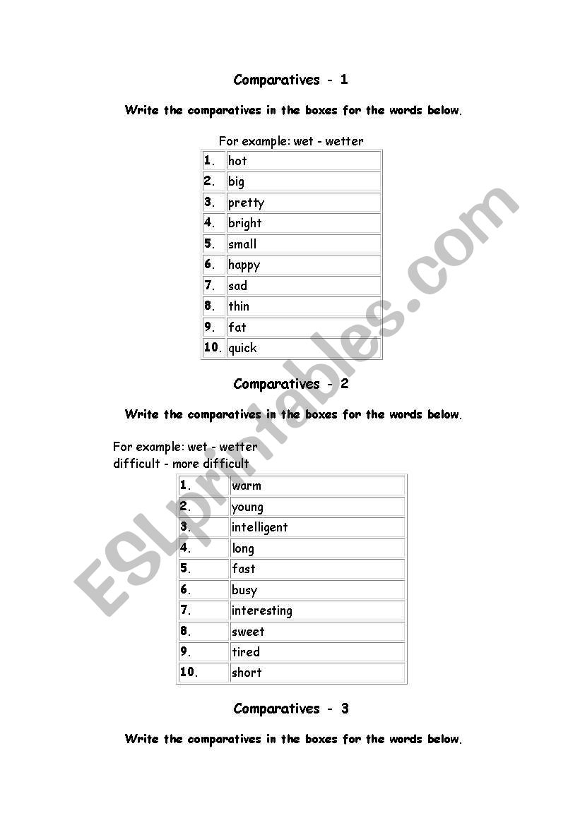 comparatives and superlatives worksheet