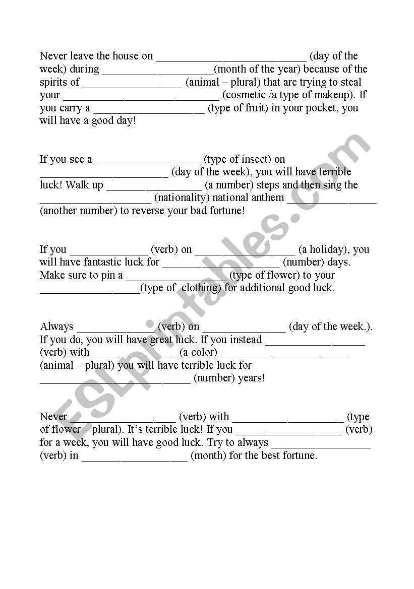 First Conditional Mad-Libs: Supertition Theme