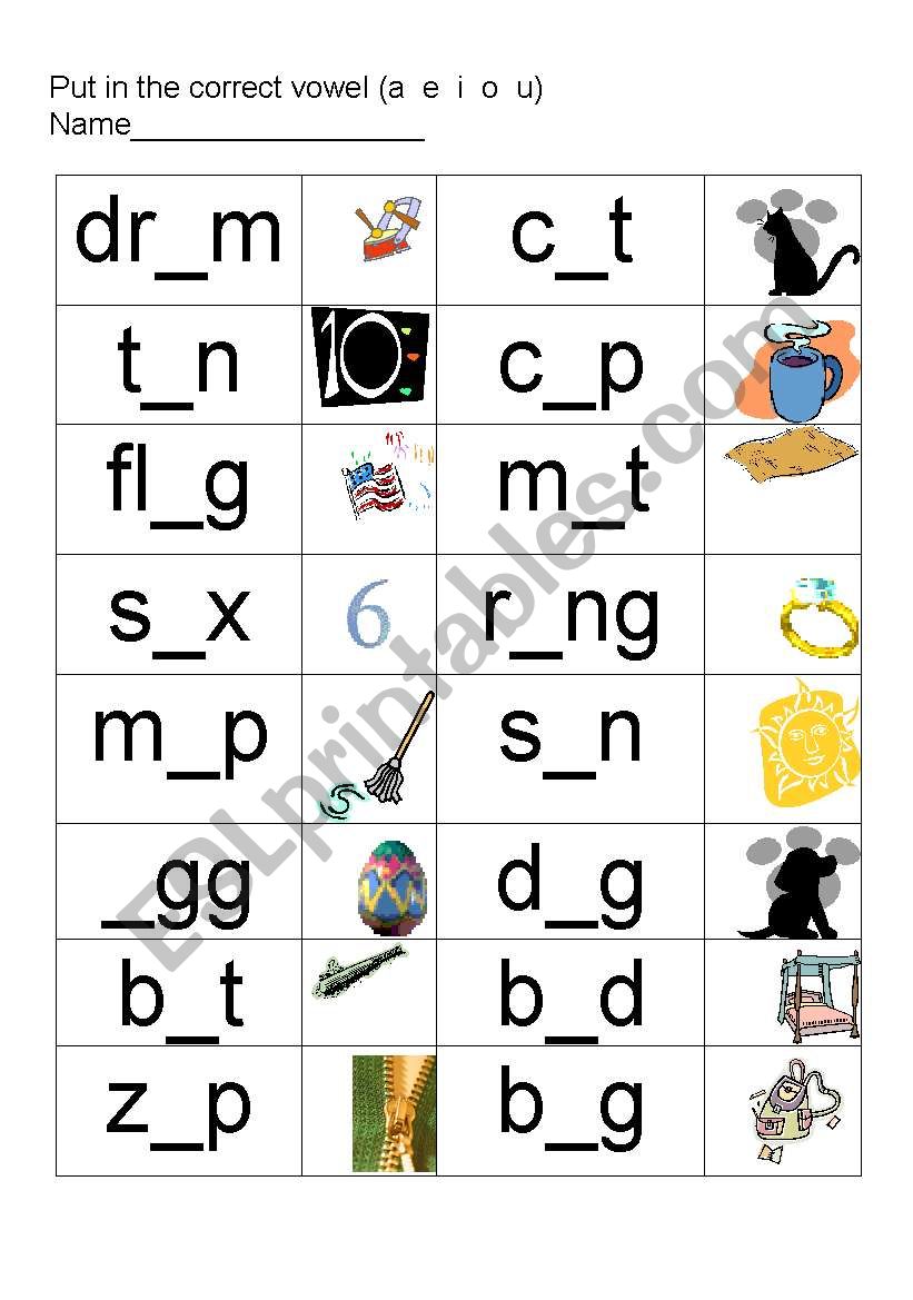 Short vowel sounds worksheet